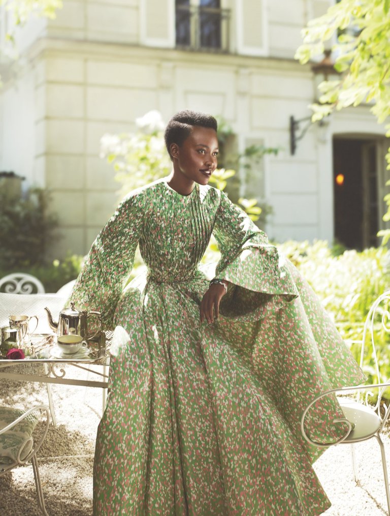 Lupita in a Dior haute couture silk faille coat